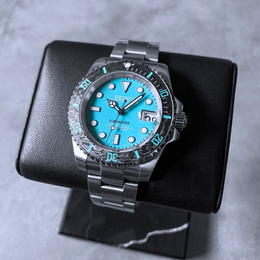 Seiko Mod Aquanaut Homage NH35 Automatic Movement Carbon Black&Tif Blue 42mm Watch